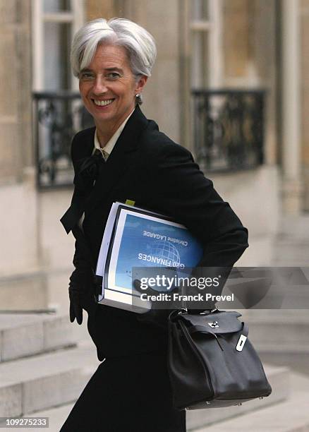 French Finance Minister Christine Lagarde arrives before a meeting with French President Nicolas Sarkozy at Elysee Palace on February 18, 2011 in...