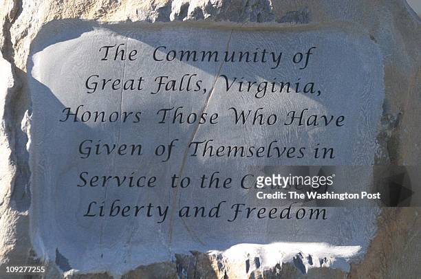 Of 6 fx/memorial, 11/13/04,Larry Morris TWP, #161822 : Inscription on the main stone at the dedication of the great Falls Freedom Memorial.