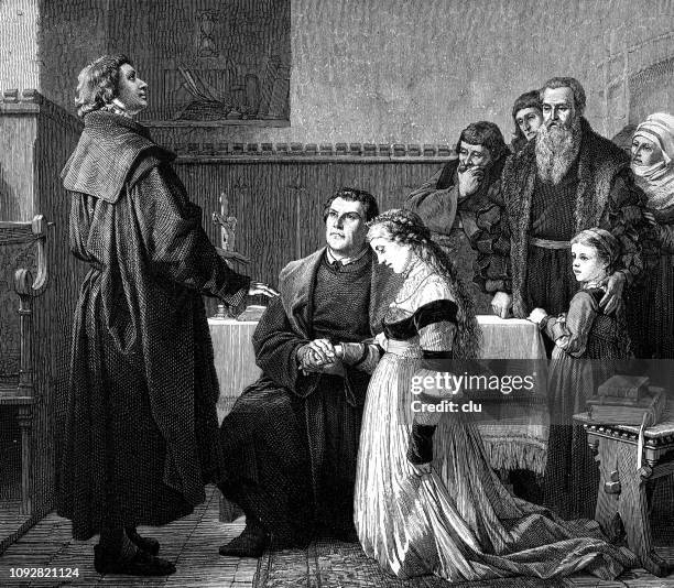 the wedding of martin luther and katharina bora - man proposing indoor stock illustrations