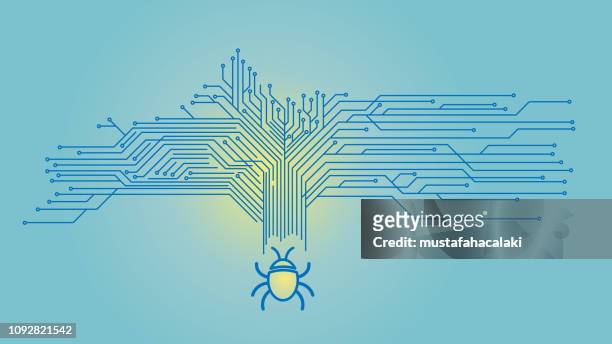 illustrations, cliparts, dessins animés et icônes de bogue informatique avec circuit de réseau - threats