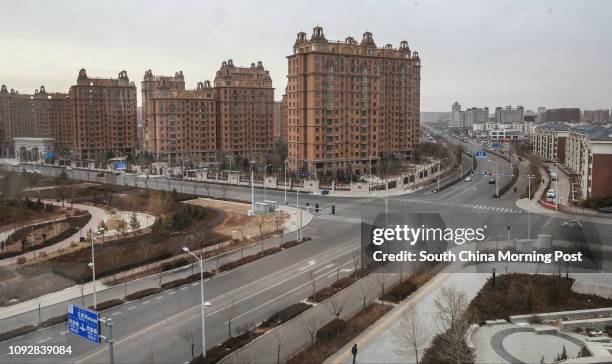 The empty street in Kangbashi district, Ordos city, Inner Mongolia, on Feb. 16, 2017. Kangbashi is a totally new district built on desert, the local...