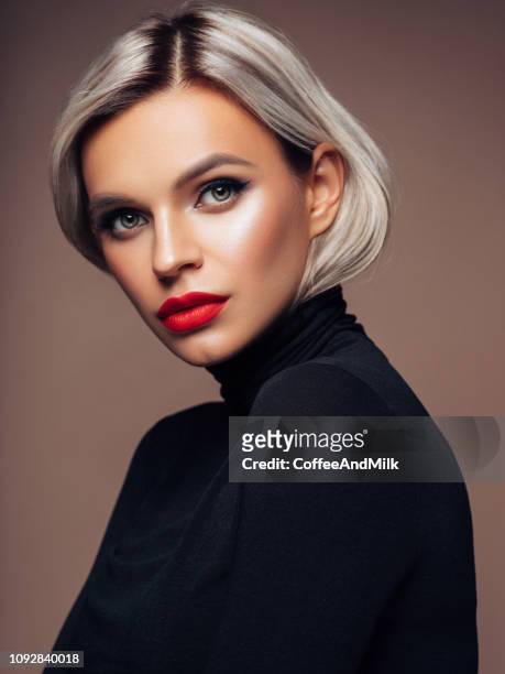 beautiful woman - short hair stock pictures, royalty-free photos & images