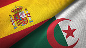 Algeria and Spain two flags together realations textile cloth fabric texture