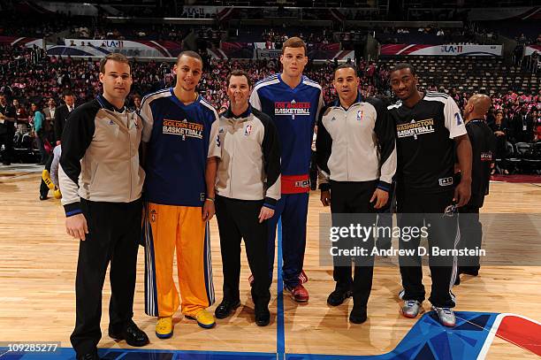Referee, Mark Lindsay, Stephen Curry of the Golden State Warriors, John Wall of the Washington Wizards, Blake Griffin of the Los Angeles Clippers and...