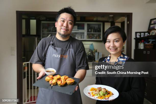 Mobichef's Leslie Law Ngai-chun holds oven-baked Spinach and Tomato Frittata with homemade BBQ Sauce together with client Gigi Lee Wing-tsz holding...