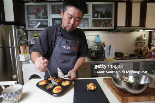 Mobichef's chef Leslie Law Ngai-chun prepares oven-baked Spinach and Tomato Frittata with homemade BBQ Sauce at his home in Kowloon Tong. Mobichef is...