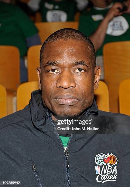 Former NBA player Dikembe Mutombo attends the NBA Cares All-Star Day of Service with City Year at Virgil Middle School on February 18, 2011 in Los...