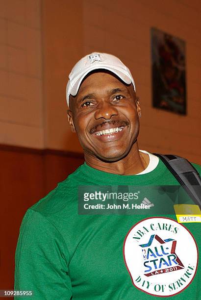 Former NFL player Matt Blair attends the NBA Cares All-Star Day of Service with City Year at Virgil Middle School on February 18, 2011 in Los...