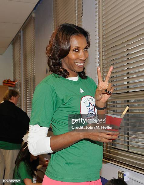 Former Los Angeles Sparks WNBA player Lisa Leslie attends the NBA Cares All-Star Day of Service with City Year at Virgil Middle School on February...