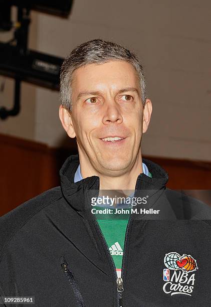 United States Secretary of Education Arne Duncan attends the NBA Cares All-Star Day of Service with City Year at Virgil Middle School on February 18,...