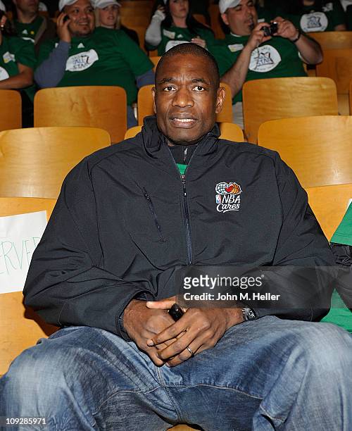Former NBA player Dikembe Mutombo attends the NBA Cares All-Star Day of Service with City Year at Virgil Middle School on February 18, 2011 in Los...