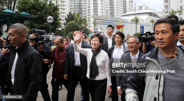 Chief Executive-elect Carrie Lam Cheng Yuet-ngor meets residents in Whampoa, Hung Hom after winning the election on March 26. 27MAR17 SCMP/ Sam Tsang