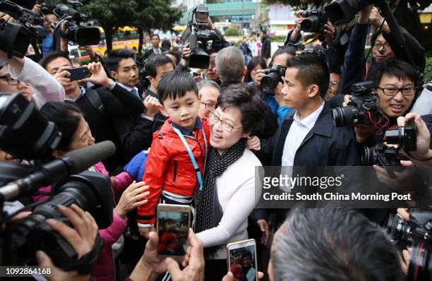 Chief Executive-elect Carrie Lam Cheng Yuet-ngor meets residents in Hung Hom after winning the election on Mar 26. 27MAR17 SCMP/ Sam Tsang