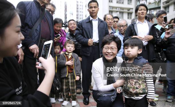 Chief Executive-elect Carrie Lam Cheng Yuet-ngor meets residents in Hung Hom after she won the chief executive election yesterday. 27MAR17 SCMP/ Sam...