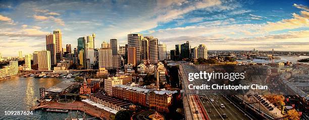 sydney panorama - the rocks sydney stock-fotos und bilder