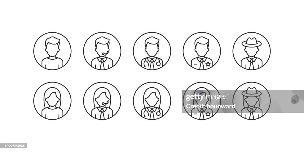 Business Office Beruf Avatar Umriss Icons.