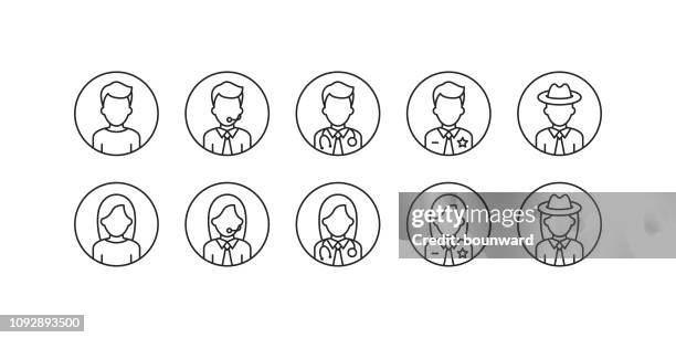 business office profession avatar outline icons. - personalities faces stock illustrations