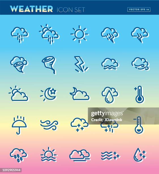 weather flat simple outline design icon set - day sky gradient stock illustrations