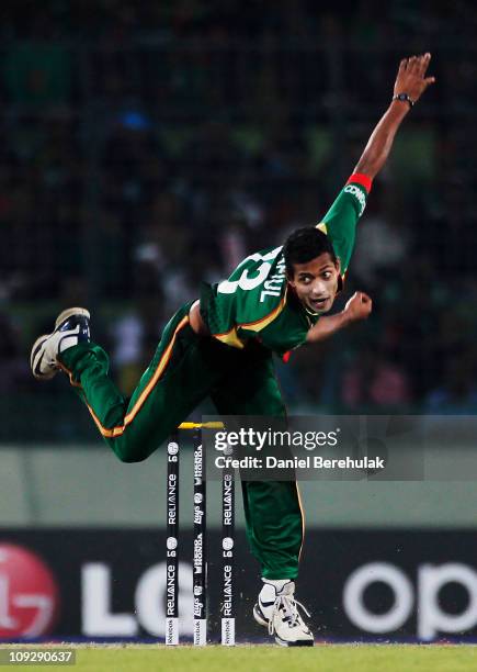 Shafiul Islam of Bangladesh during the opening game of the ICC Cricket World Cup between Bangladesh and India at the Shere-e-Bangla National Stadium...