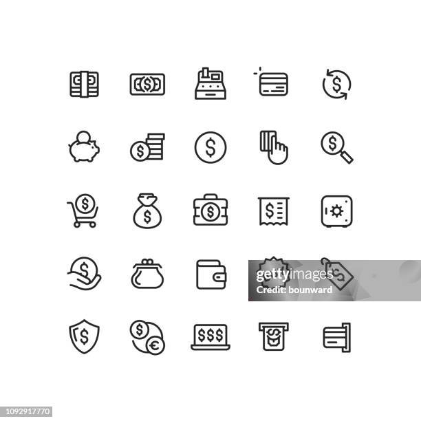 stockillustraties, clipart, cartoons en iconen met geld & financiën lijn pictogrammen - prijskaartje