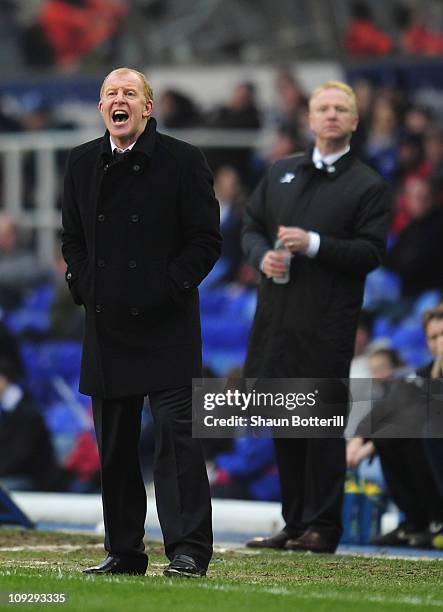 Gary Megson the Sheffield Wednesday coach shouts instructions as Alex McLeish the Birmingham City coach looks on during the FA Cup Sponsored by e.on...