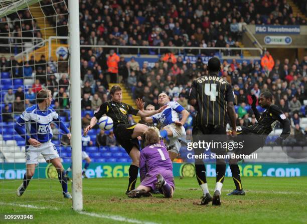 David Murphy of Birmingham City scores the third goal during the FA Cup Sponsored by e.on 5th Round match between Birmingham City and Sheffield...