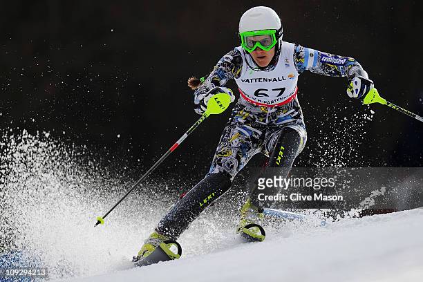 Macarena Simari Birkner of Argentina skis in the Women's Slalom during the Alpine FIS Ski World Championships on the Gudiberg course on February 19,...