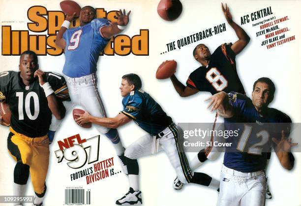 September 1, 1997 Sports Illustrated via Getty Images Cover:Football: NFL Season Preview: Portrait of AFC Central quarterbacks Pittsburgh Steelers QB...