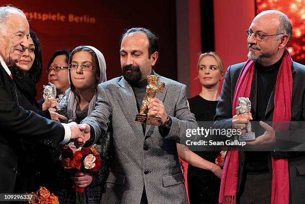 Actors Ali-Asghar Shahbazi and Babak Karimi receive the Silver Bear for Best Actor, director Asghar Farhadi receives the Golden Bear for Best Movie...