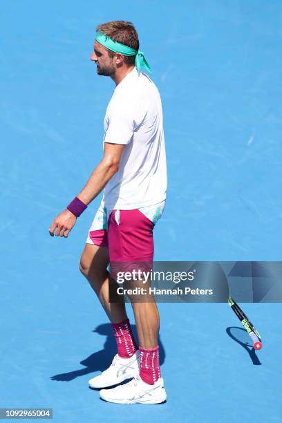 Tennys Sandgren of USA celebrates after winning the Men's final match against Cameron Norrie of Great Britain during the 2019 ASB Classic at the ASB...