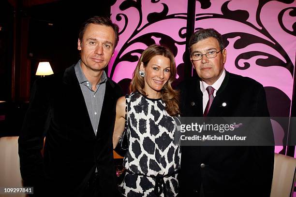 Ernesto Bertarelli, Kirsty Bertarelli and Michel Pastor attend the De Grisogono Jewellery new collection party on February 17, 2011 in Gstaad,...
