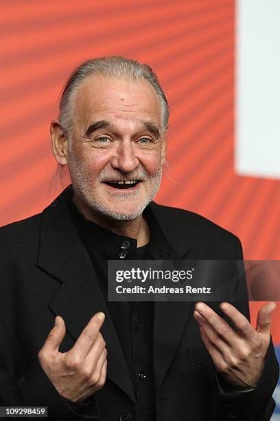Hungarian director Bela Tarr, who won the Jury Grand Prix Silver Bear for the film The Turin Horse attends the Award Winners Photocall and Press...