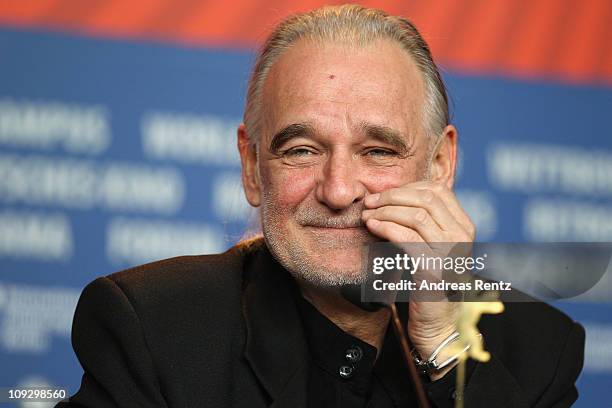 Hungarian director Bela Tarr, who won the Jury Grand Prix Silver Bear for the film The Turin Horse attends the Award Winners Photocall and Press...