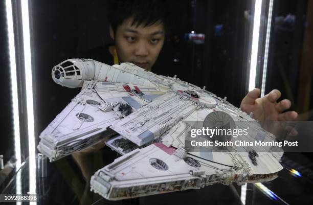 Preview of the Millennium Falcon ship from Star Wars at the 19th Animation-Comic-Game Expo at the Hong Kong Convention and Exhibition Centre in Wan...