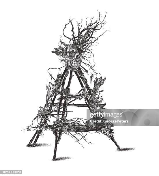 teufel-trap-voodoo-puppe mit totenköpfen - one man only stock illustrations stock-grafiken, -clipart, -cartoons und -symbole