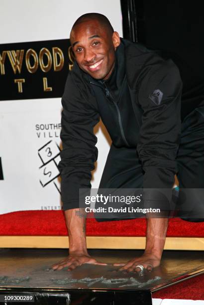 Player Kobe Bryant attends his hand and footprint ceremony at Grauman's Chinese Theater on February 19, 2011 in Hollywood, California.