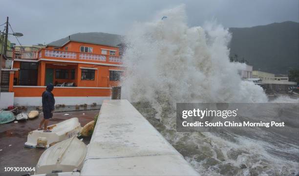Strong waves hit Shek O beach as Typhoon Hato hits Hong Kong on August 23, 2017 with signal no.10 in force. 23AUG17 SCMP / Antony Dickson