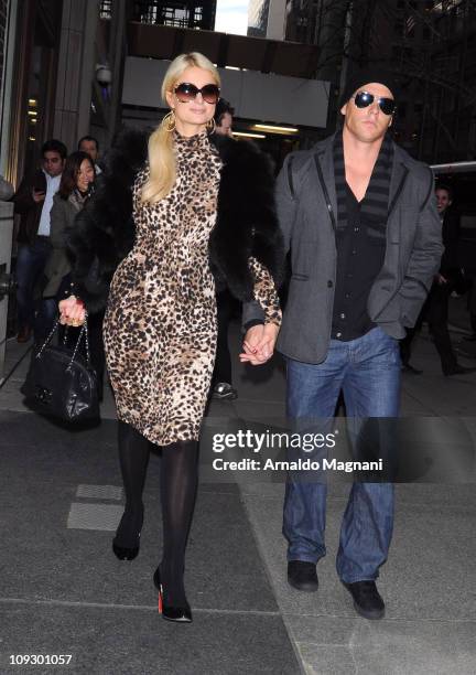 Socialite Paris Hilton and Cy Waits sighting on the streets of Manhattan on February 18, 2011 in New York City.