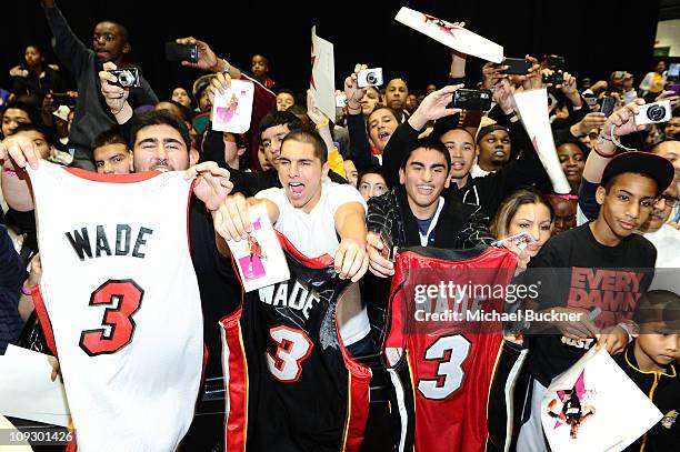 Miami Heat Point Guard Dwyane Wade greets fans at T-Mobile: NBA on 4G Interactive Space at Jam Session during NBA All-Star 2011 on February 19, 2011...