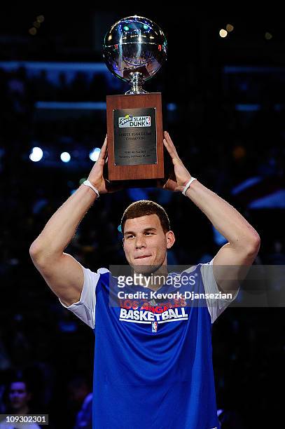 Blake Griffin of the Los Angeles Clippers wins the Sprite Slam Dunk Contest apart of NBA All-Star Saturday Night at Staples Center on February 19,...