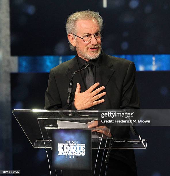 Director Steven Spielberg speaks during the 61st annual ACE Eddie Awards at the Beverly Hilton Hotel on February 19, 2011 in Beverly Hills,...