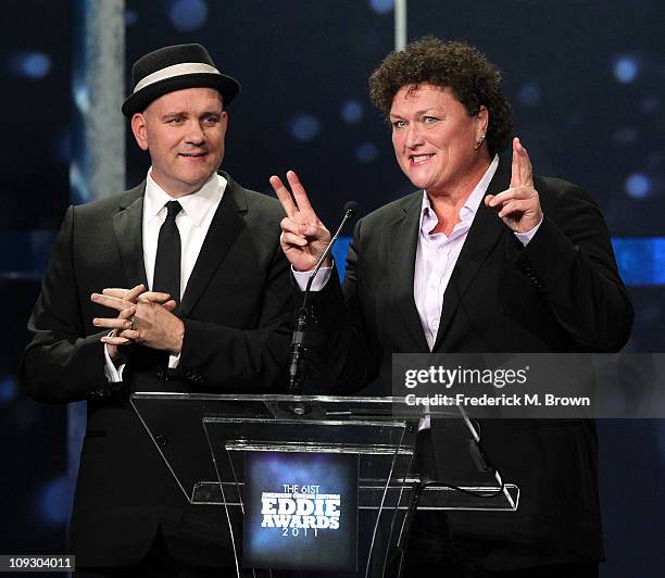 Actor Mike O' Malley and actress Dot Marie Jones speak during the 61st annual ACE Eddie Awards at the Beverly Hilton Hotel on February 19, 2011 in...