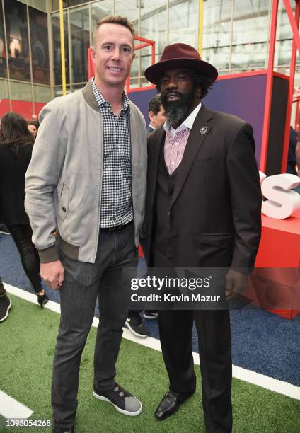 Matt Ryan and Ed Reed attend Fanatics Super Bowl Party at College Football Hall of Fame on February 2, 2019 in Atlanta, Georgia.
