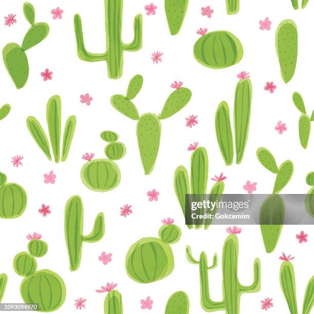 ilustrações de stock, clip art, desenhos animados e ícones de seamless pattern with watercolor cactus plants. variety of different types of cactus, hand drawn - seamless flower aquarel