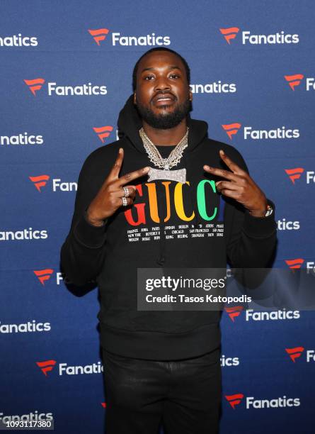 Meek Mill arrives at the Fanatics Super Bowl Party at College Football Hall of Fame on January 5, 2019 in Atlanta, Georgia.