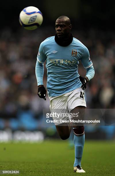 Mario Balotelli of Manchester City in action during the FA Cup sponsored by E.On 4th Round replay match between Manchester City and Notts County at...
