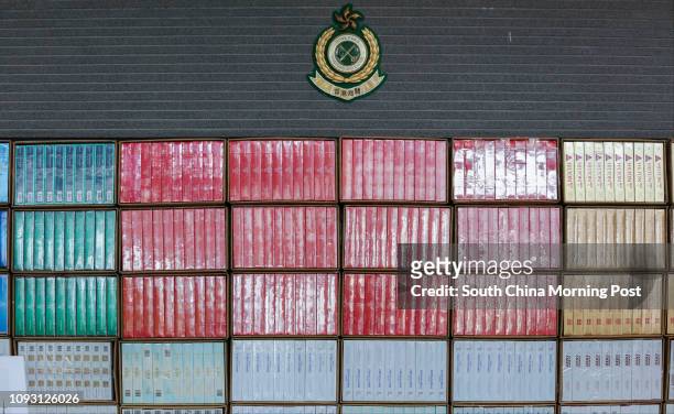 Hong Kong Customs hold a press conference on suspected smuggling case of illicit cigarettes, at the Tsing Yi Customs Station in Tsing Yi. 23NOV17...
