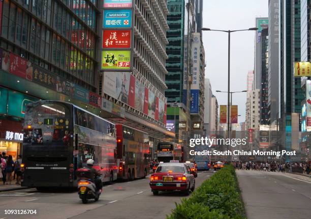 Nathan Road near Argyle Street in 2017. The Chinese restaurant in the picture taken in 1972 was closed, it turns to a commercial arcade with...