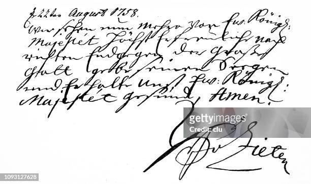 handwriting of hans joachim von zieten, general and confidante of frederick the great, 1699-1786 - hans joachim von zieten stock illustrations