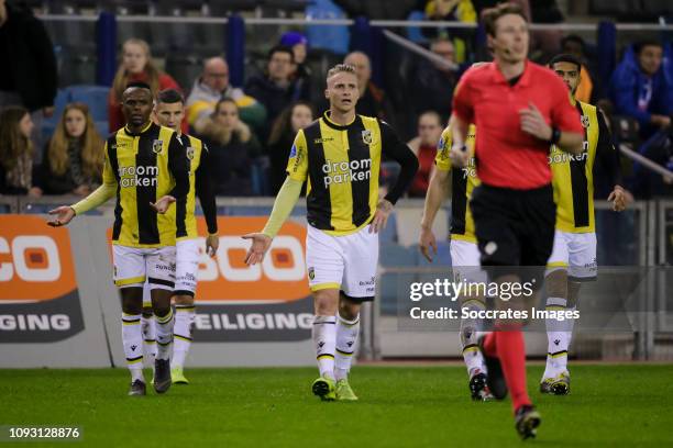 Thulani Serero of Vitesse, Alexander Buttner of Vitesse,referee Martin van den Kerkhof , Jake Clarke Salter of Vitesse during the Dutch Eredivisie...